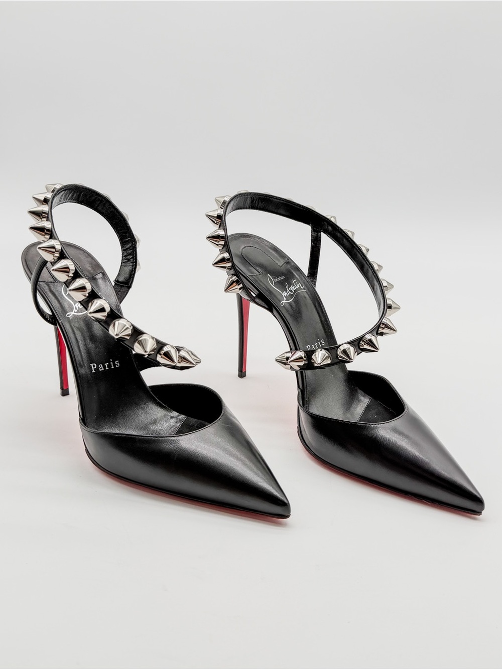 Christian Louboutin Spikita Slingback Studded Pumps 100 Black Leather EU 39.5